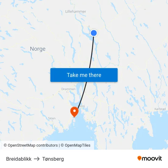 Breidablikk to Tønsberg map