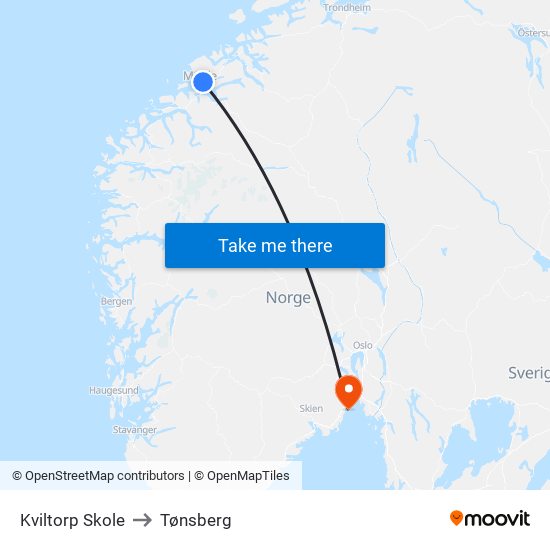 Kviltorp Skole to Tønsberg map