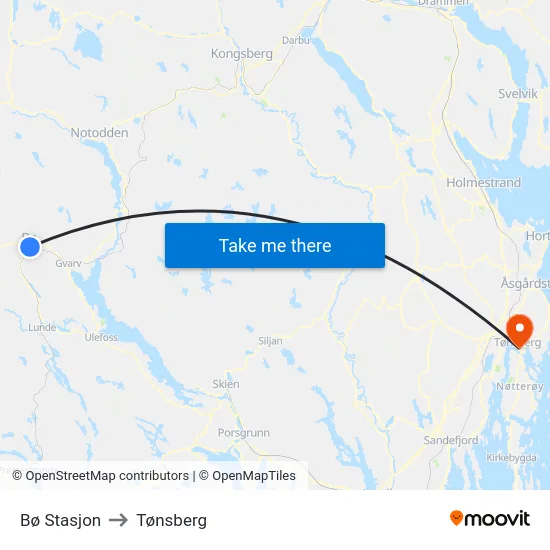 Bø Stasjon to Tønsberg map