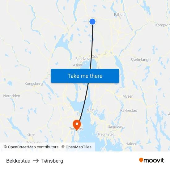 Bekkestua to Tønsberg map