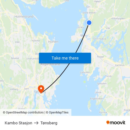 Kambo Stasjon to Tønsberg map