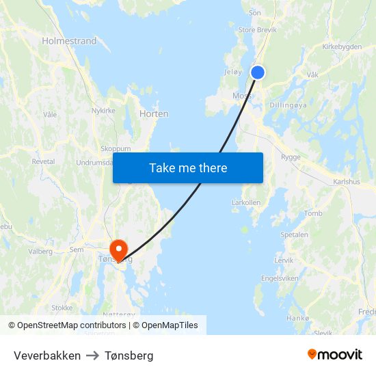 Veverbakken to Tønsberg map