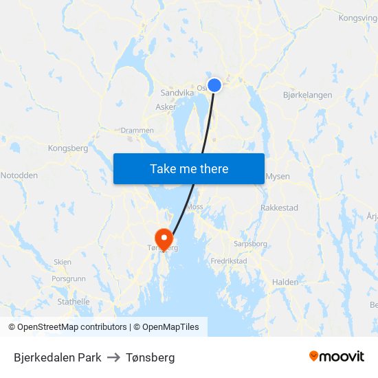 Bjerkedalen Park to Tønsberg map