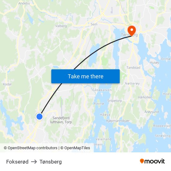 Fokserød to Tønsberg map