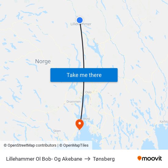 Lillehammer Ol Bob- Og Akebane to Tønsberg map