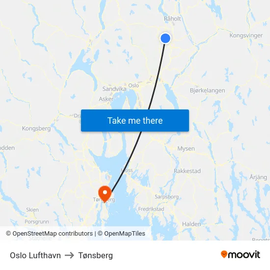 Oslo Lufthavn to Tønsberg map