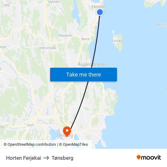 Horten Ferjekai to Tønsberg map