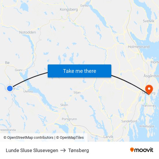 Lunde Sluse Slusevegen to Tønsberg map