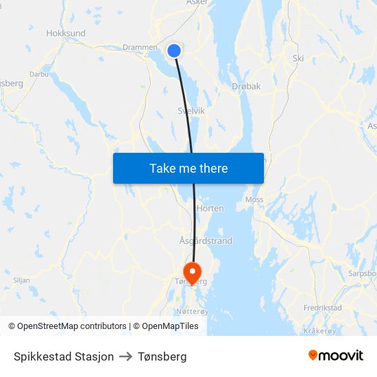 Spikkestad Stasjon to Tønsberg map