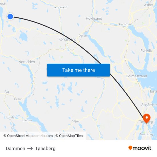 Dammen to Tønsberg map