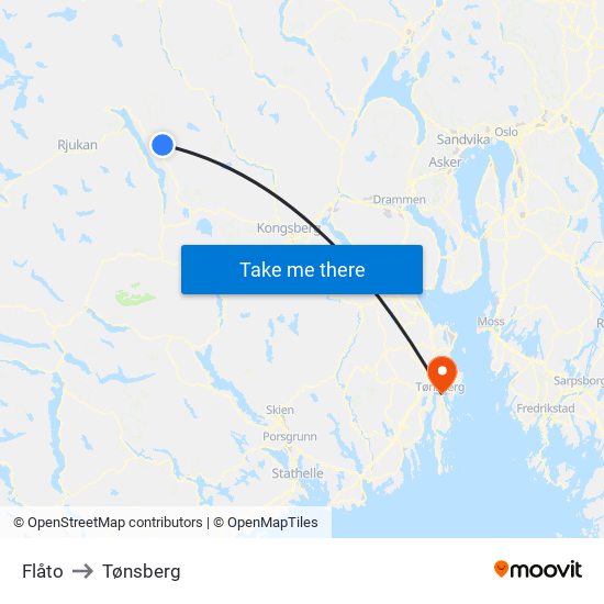 Flåto to Tønsberg map