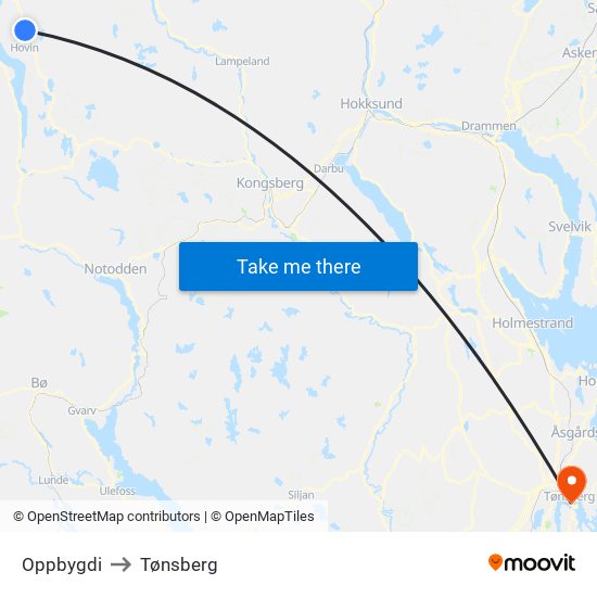 Oppbygdi to Tønsberg map