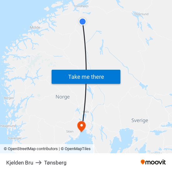 Kjelden Bru to Tønsberg map