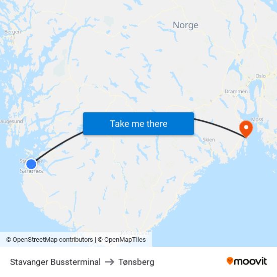 Stavanger Bussterminal to Tønsberg map