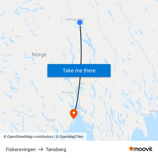 Fiskersvingen to Tønsberg map