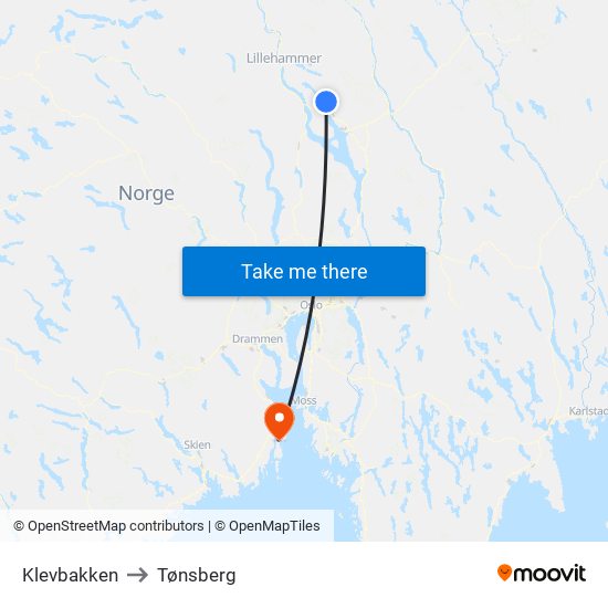 Klevbakken to Tønsberg map