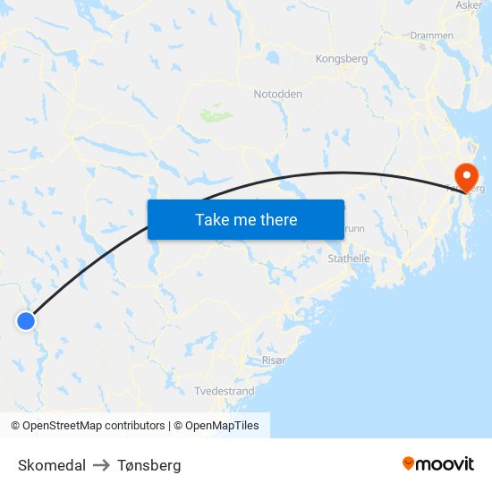 Skomedal to Tønsberg map