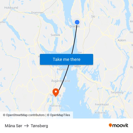 Måna Sør to Tønsberg map