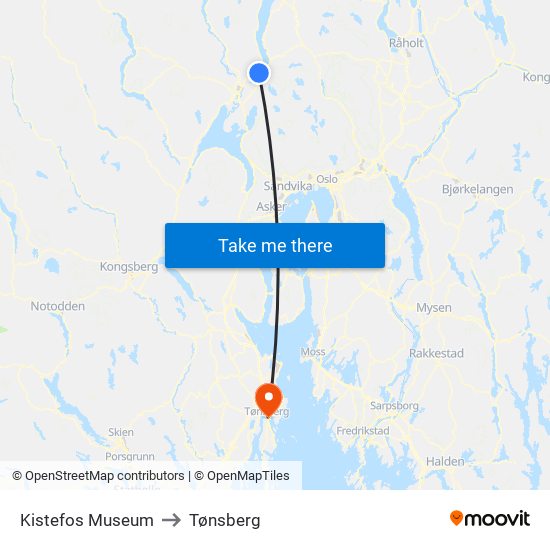 Kistefos Museum to Tønsberg map