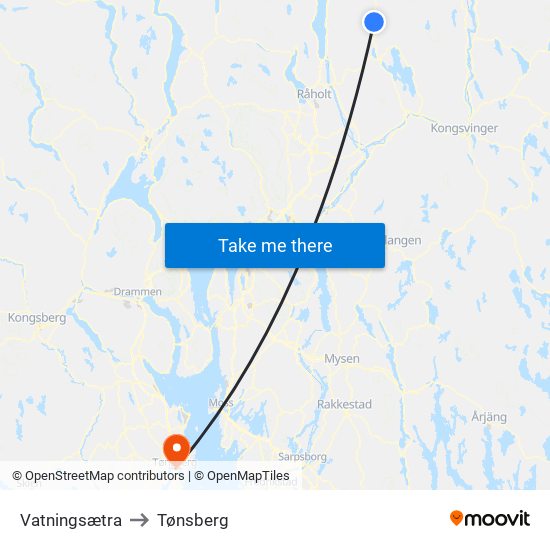 Vatningsætra to Tønsberg map