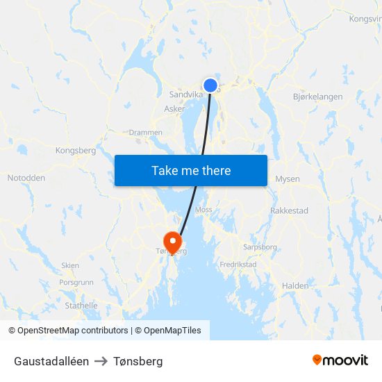 Gaustadalléen to Tønsberg map
