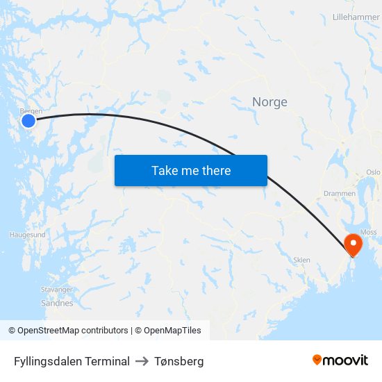 Fyllingsdalen Terminal to Tønsberg map