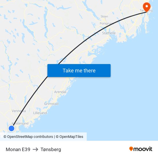 Monan E39 to Tønsberg map