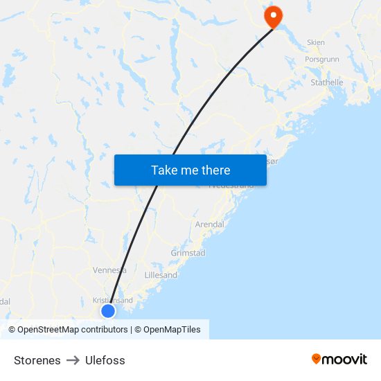 Storenes to Ulefoss map