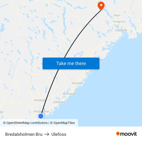 Bredalsholmen Bru to Ulefoss map