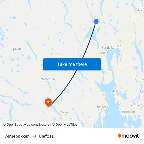 Almebakken to Ulefoss map