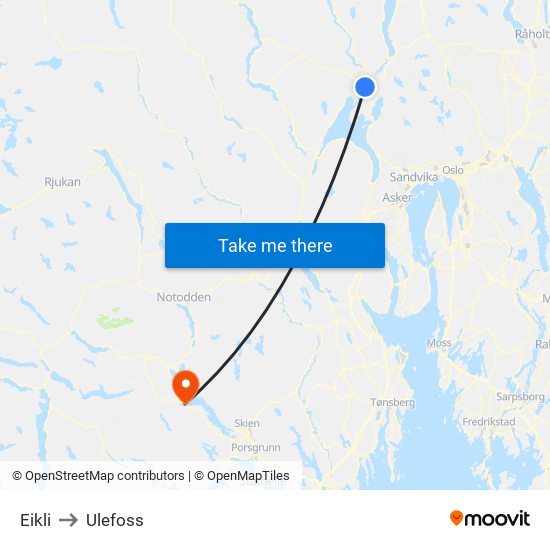 Eikli to Ulefoss map