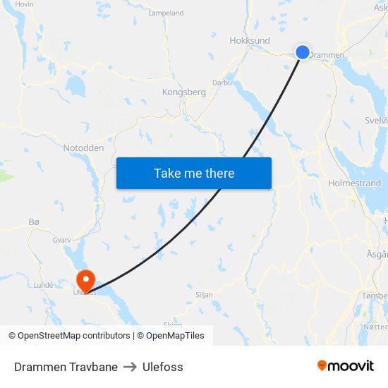 Drammen Travbane to Ulefoss map