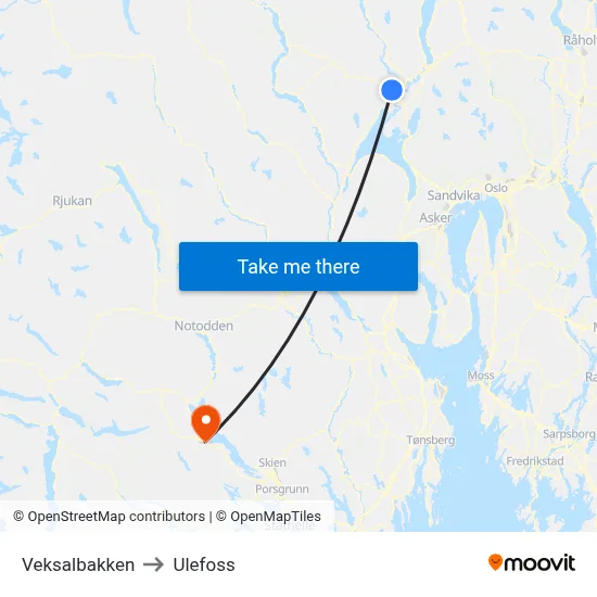 Veksalbakken to Ulefoss map