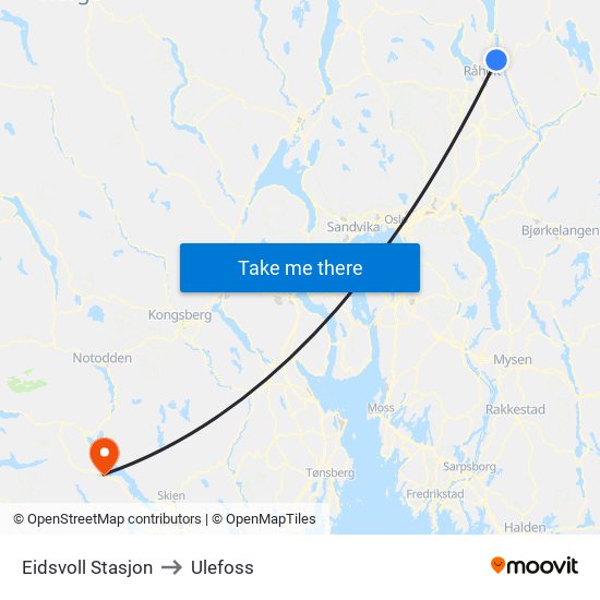 Eidsvoll Stasjon to Ulefoss map