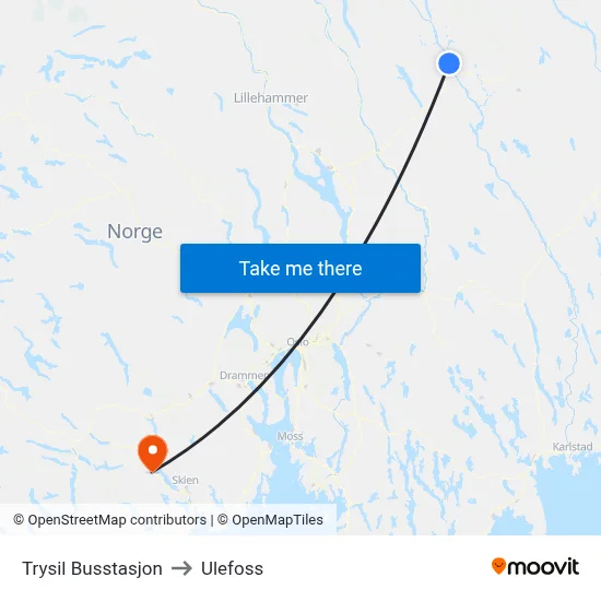 Trysil Busstasjon to Ulefoss map