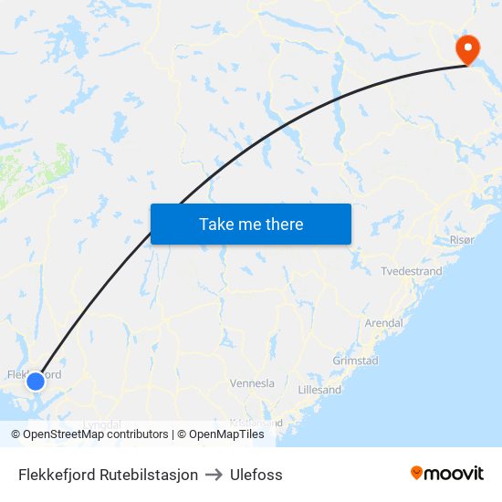 Flekkefjord Rutebilstasjon to Ulefoss map