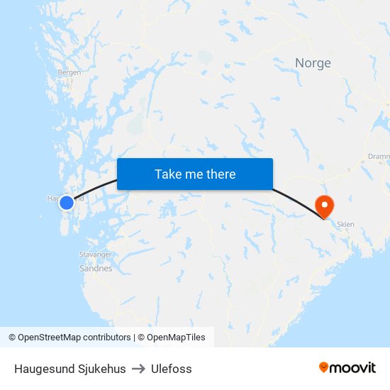 Haugesund Sjukehus to Ulefoss map