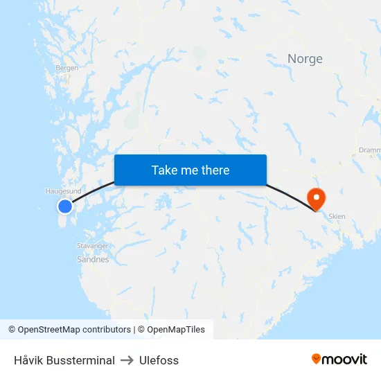 Håvik Bussterminal to Ulefoss map