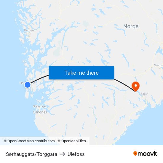 Sørhauggata/Torggata to Ulefoss map