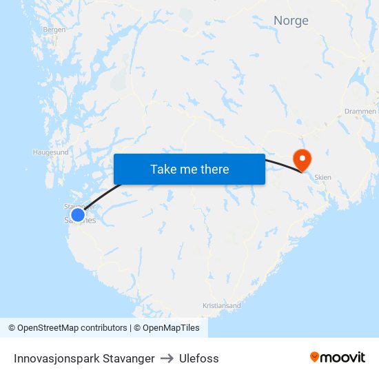 Innovasjonspark Stavanger to Ulefoss map