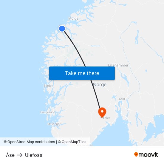 Åse to Ulefoss map