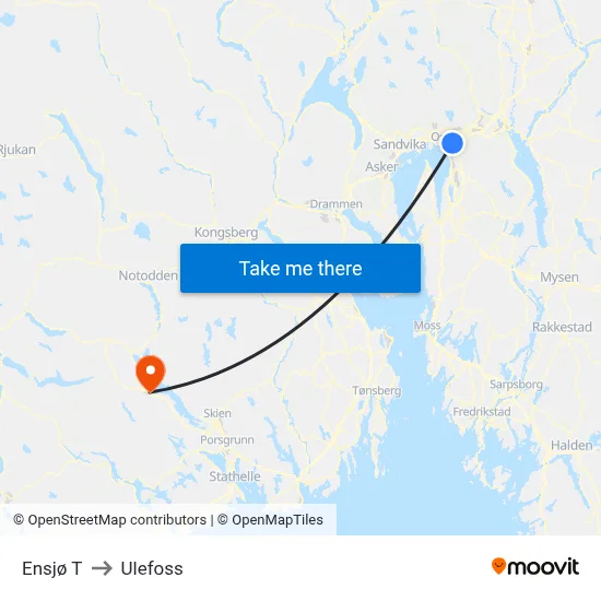 Ensjø T to Ulefoss map