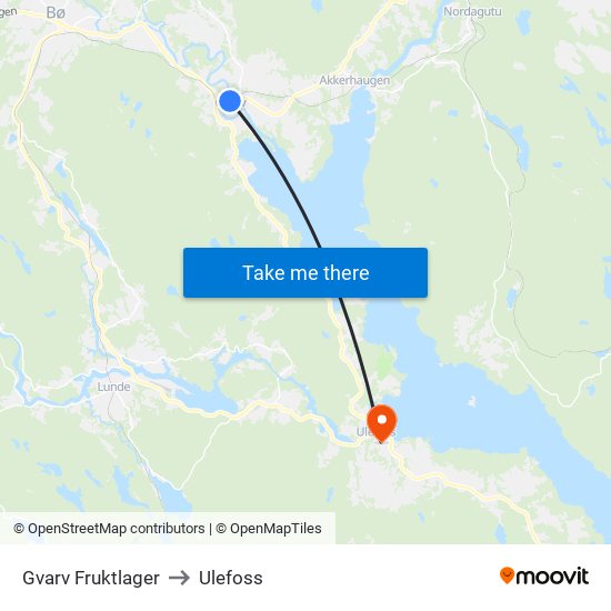 Gvarv Fruktlager to Ulefoss map