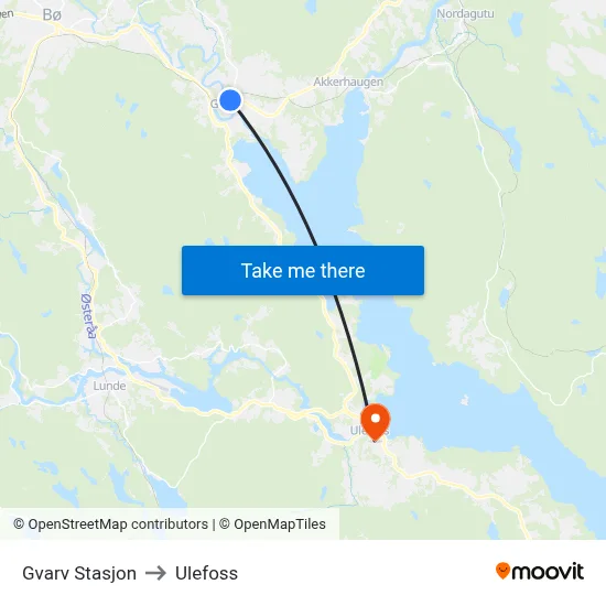 Gvarv Stasjon to Ulefoss map