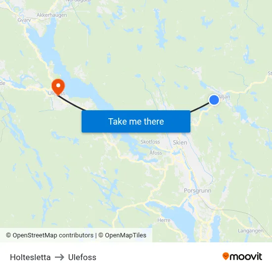 Holtesletta to Ulefoss map