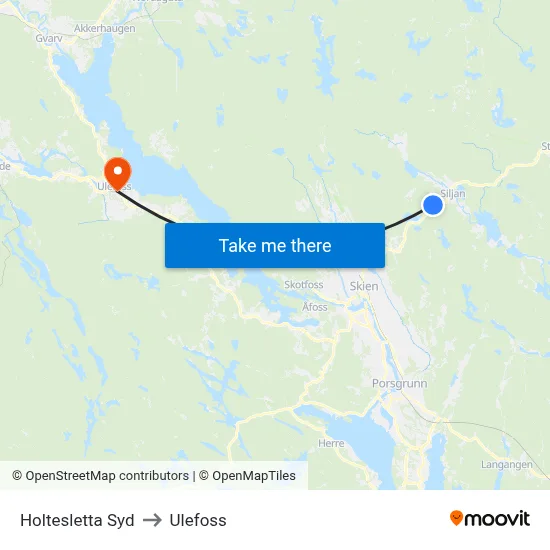 Holtesletta Syd to Ulefoss map