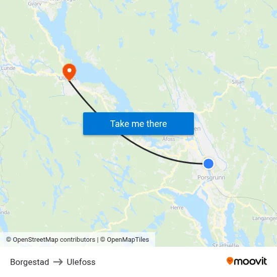 Borgestad to Ulefoss map