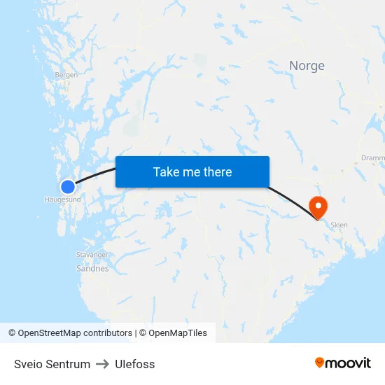 Sveio Sentrum to Ulefoss map