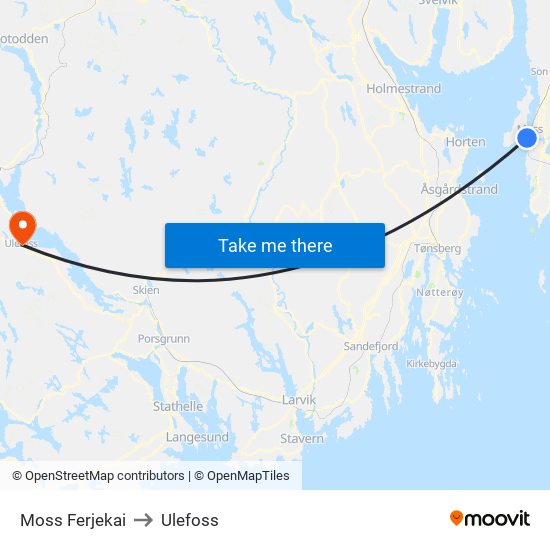 Moss Ferjekai to Ulefoss map