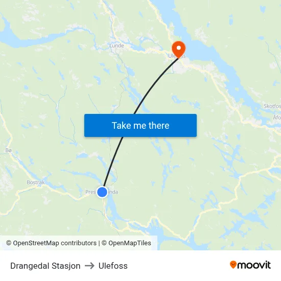 Drangedal Stasjon to Ulefoss map
